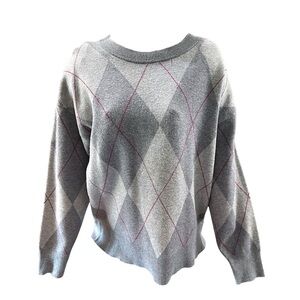 TAHARI Women’s Argyle Crewneck Sweater, Gray